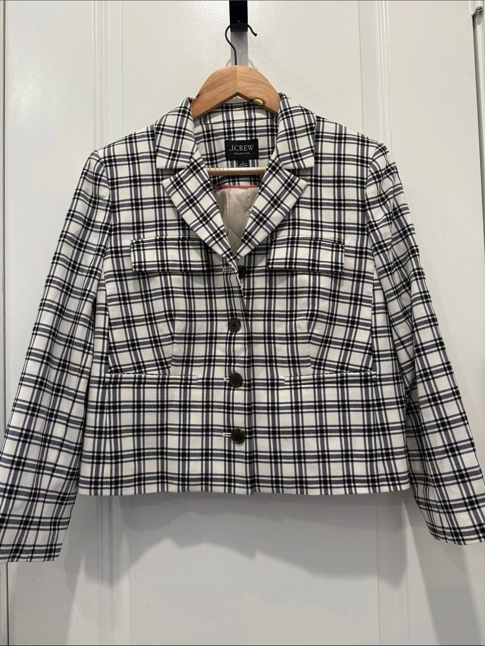 J. Crew Collection Black & White Plaid Tailored Blazer